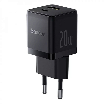 Зарядное устройство сетевое с USB и Type-C входами 3А 20W с кабелем Type-C 60W Baseus Palm (быстрая зарядка PD) черное