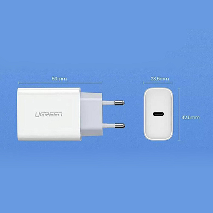 Зарядное устройство сетевое Type-C 20W Ugreen CD137 (быстрая зарядка PD 3.0, QC 3.0) белое