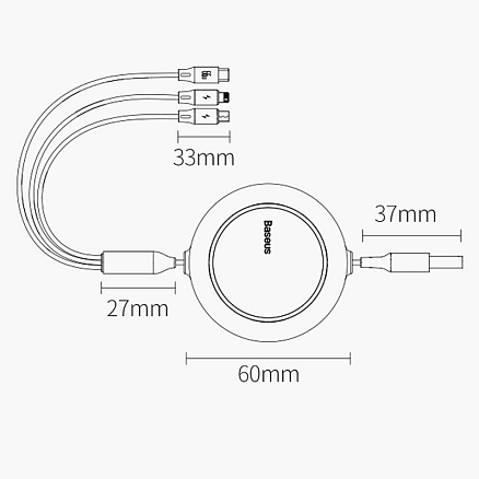 Кабель USB - MicroUSB, Lightning, Type-C для зарядки 1,2 м 3.5А плоский Baseus Bright Mirror синий