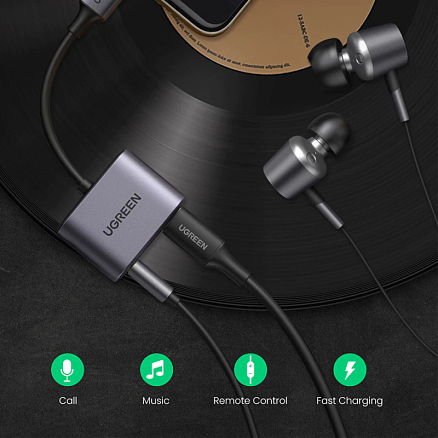 Переходник Type-C - 3,5 мм, Type-C PD 30W Ugreen CM231 серый