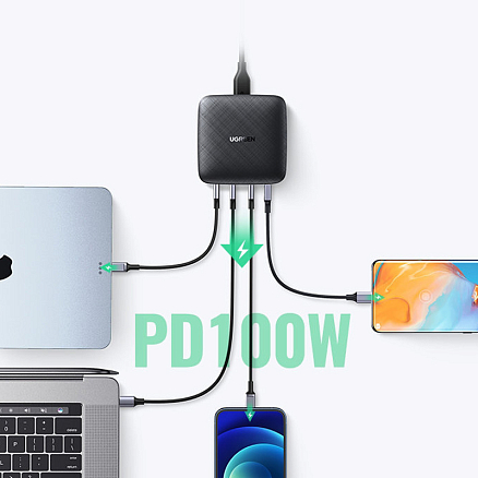 Зарядное устройство сетевое с USB и тремя Type-C входами 100W Ugreen CD226 (быстрая зарядка PD, QC) черное