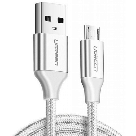 Кабель USB - MicroUSB для зарядки 1 м 2А 18W плетеный Ugreen US290 (быстрая зарядка QC 3.0) белый