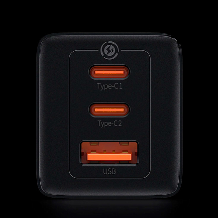 Зарядное устройство сетевое с USB и двумя Type-C входами 3А 65W Baseus GaN3 Pro (быстрая зарядка QC 4.0, 3.0, PD) черное