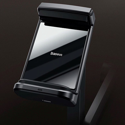 Держатель автомобильный на подголовник с беспроводной зарядкой (быстрая) Baseus Energy Storage черный