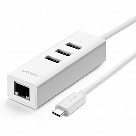 Переходник Type-C - 3 x USB 3.0, Ethernet Ugreen 20792 белый