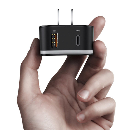 Переходник для розетки универсальный c USB и Type-C 3А 18W (быстрая зарядка) Baseus Removable черный