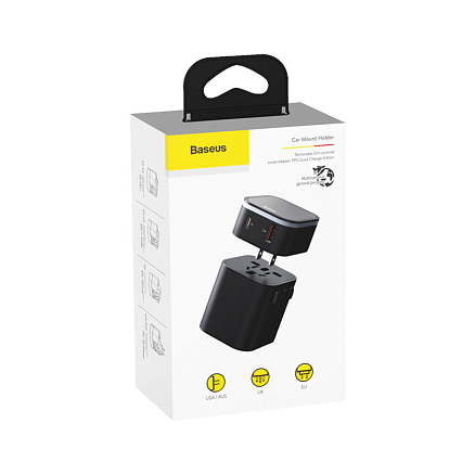 Переходник для розетки универсальный c USB и Type-C 3А 18W (быстрая зарядка) Baseus Removable черный