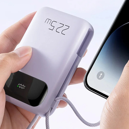 Внешний аккумулятор McDodo MC-3255 с встроенным кабелем Lightning 10000мАч (USB, Type-C, Lightning, 22.5 Вт) фиолетовый