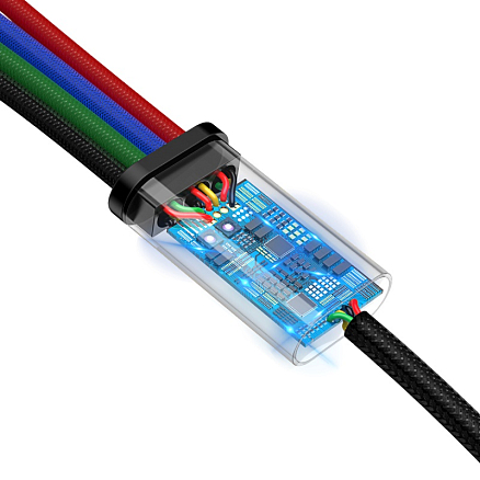 Кабель USB - Lightning, 2 х MicroUSB, Type-C 1,2 м 3.5A плетеный Baseus Rapid черный