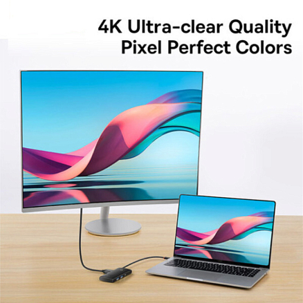 Хаб (разветвитель) Type-C - HDMI, 2 х USB 3.0, Type-C PD, SD, microSD Baseus Lite Series черный