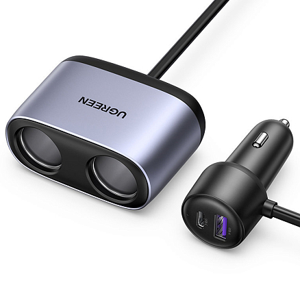 Зарядное устройство автомобильное с USB и Type-C входами 3A 24W Ugreen CD252 с разветвителем черное