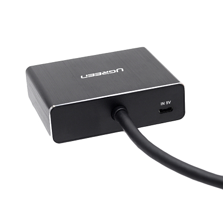 Переходник (преобразователь) HDMI - HDMI, 3,5 мм, SPDIF Toslink (папа - мама) 50 см Ugreen 40281 с питанием MicroUSB черный