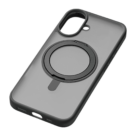 Чехол для iPhone 16 гибридный с подставкой uBear Clip 360 Mag Magsafe прозрачно-черный