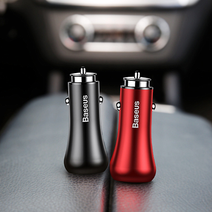 Зарядное устройство автомобильное с двумя USB входами 3А Baseus Gentry (быстрая зарядка QC 3.0) черное