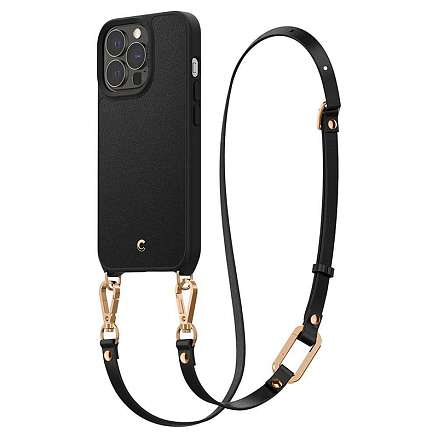 Чехол для iPhone 13 Pro Max кожаный с ремешком Spigen Cyrill Classic Charm черный