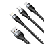 Кабель USB - Lightning, MicroUSB, Type-C 1,2 м 5A 66W плетеный Baseus Flash (быстрая зарядка) черный 
