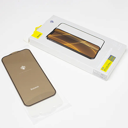 Защитное стекло для iPhone 13, 13 Pro, 14 на весь экран Baseus Corning прозрачное 0,4 мм 2 шт.