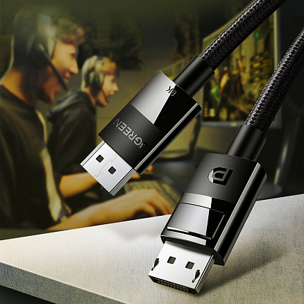 Кабель DisplayPort - DisplayPort (папа - папа) длина 1,5 м 8K 60Hz 4K 144Hz версия 1.4 плетеный Ugreen DP114 черный