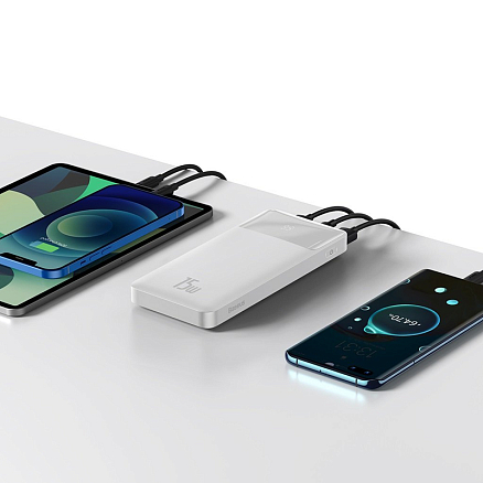 Внешний аккумулятор Baseus Bipow Digital с дисплеем 10000мАч (USB, Type-C, ток 3А, быстрая зарядка PD, QC 3.0, 15Вт) белый
