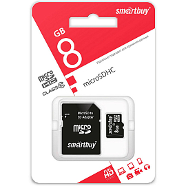 Карта памяти Smartbuy SB8GBSDCL10 MicroSDHC 8Gb Class 10 с адаптером SD