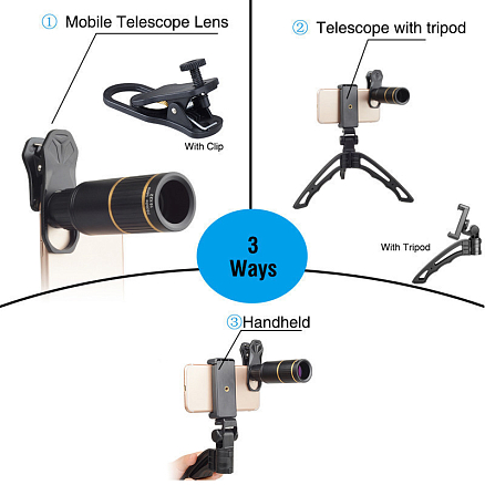 Объектив для телефона универсальный 6-в-1: Telephoto 16Х, Fisheye, Wide-Angle, Macro и 2 фильтра Apexel APL-JS16 + штатив для телефона