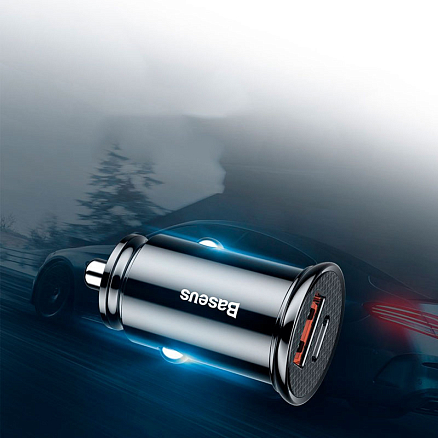 Зарядное устройство автомобильное с USB и Type-C входами 5А 30W Baseus Circular PPS (быстрая зарядка PD 3.0, QC 4.0) черное