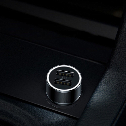 Зарядное устройство автомобильное с двумя USB входами 3.4A и Type-C кабелем Baseus Small Screw (быстрая зарядка QC 3.0) черное