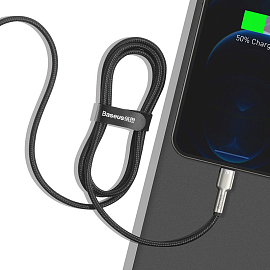 Кабель USB - Lightning для зарядки iPhone 1 м 2.4А плетеный Baseus Cafule Metal Data черно-серебристый