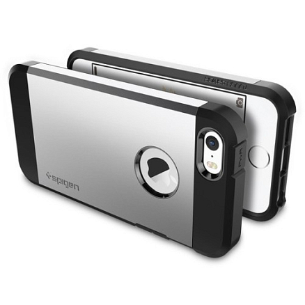 Чехол для iPhone 5, 5S, SE гибридный для экстремальной защиты Spigen SGP Tough Armor серебристый