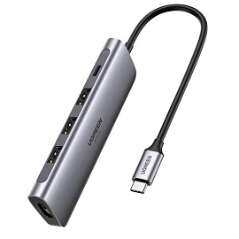 Переходник Type-C - HDMI 4K 60Hz, 3 х USB 3.0, Type-C PD 100W Ugreen CM136 серый