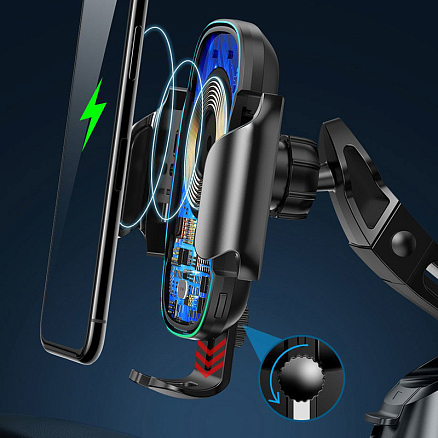 Держатель автомобильный на приборную панель или в решетку обдува с беспроводной зарядкой и сервоприводом Baseus Light Electric