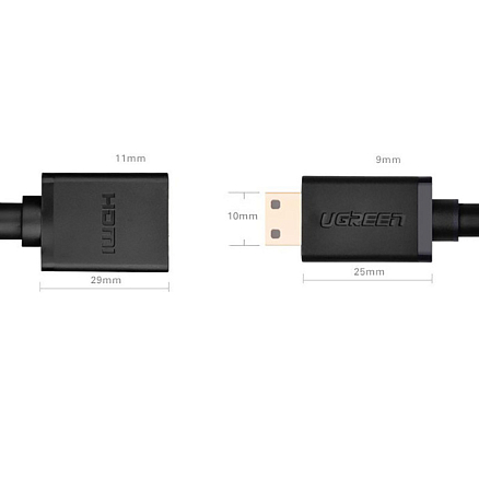 Кабель MiniHDMI - HDMI (папа - мама) длина 22 см версия 2.0 Ugreen 20137 черный