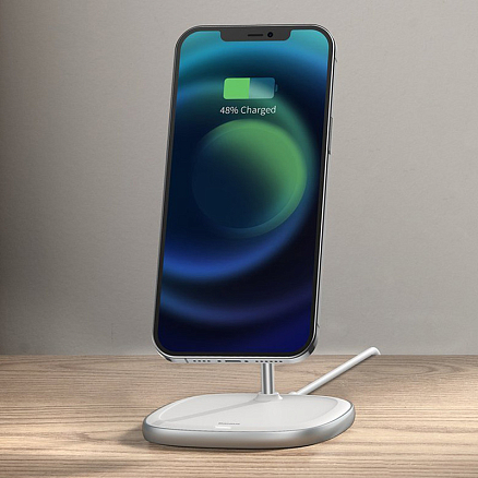 Беспроводная магнитная зарядка MagSafe для iPhone 15W Baseus Swan белая