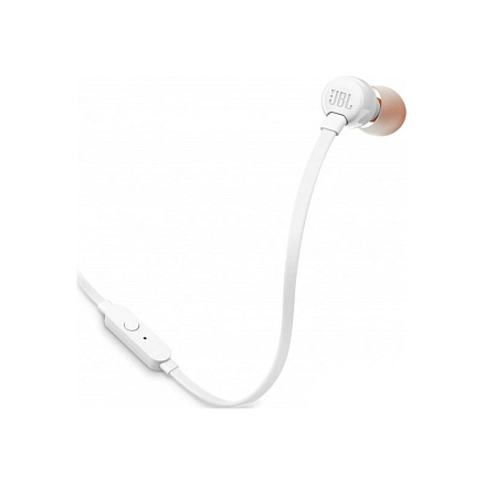 Наушники JBL Tune 160 вакуумные с микрофоном, пультом и плоским проводом белые