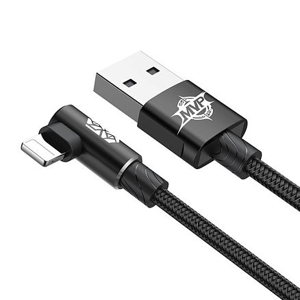 Кабель USB - Lightning для зарядки iPhone 1 м 2А с угловым Lightning плетеный Baseus MVP Elbow черный