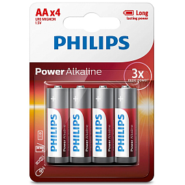 Батарейка LR6 (пальчиковая большая AA) Philips Power Alkaline LR6P4B/97 упаковка 4 шт.