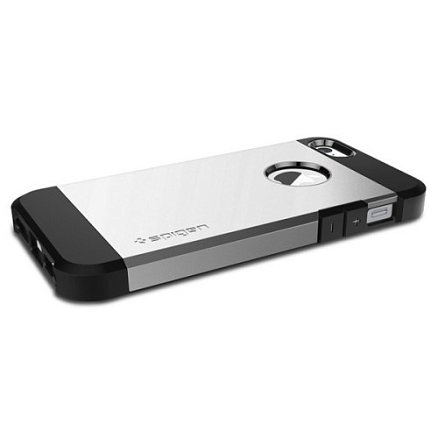 Чехол для iPhone 5, 5S, SE гибридный для экстремальной защиты Spigen SGP Tough Armor серебристый
