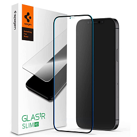 Защитное стекло для iPhone 12 Pro Max на весь экран противоударное Spigen Glass FC черное