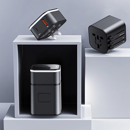 Переходник для розетки универсальный c USB и Type-C 3А 18W (быстрая зарядка) Baseus Removable черный