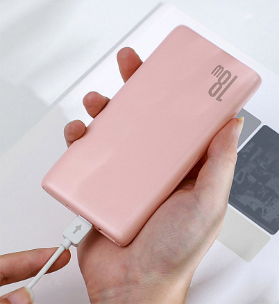 Внешний аккумулятор Baseus Bipow 10000мАч (USB, Type-C, ток 3А, быстрая зарядка PD, QC 3.0, 18Вт) розовый