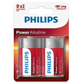 Батарейка LR20 (бочка большая D) Philips Power Alkaline LR20P2B/97 упаковка 2 шт.