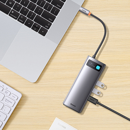 Хаб (разветвитель) Type-C - 2 x HDMI, 3 х USB 3.0, Type-C PD, RJ45 Baseus Gleam Series серый