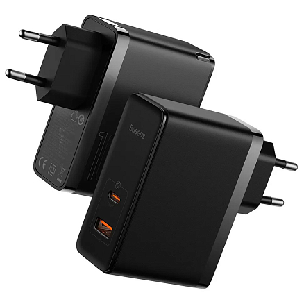Зарядное устройство сетевое с USB и Type-C входами 100W Baseus GaN5 Pro (быстрая зарядка QC, PD) черное
