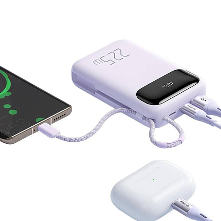 Внешний аккумулятор McDodo MC-3245 с встроенным кабелем Type-C 10000мАч (USB, Type-C, Lightning, 22.5 Вт) фиолетовый