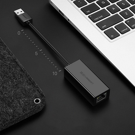 Переходник USB 2.0 - Ethernet RJ45 (папа - мама) с кабелем Ugreen CR110 черный