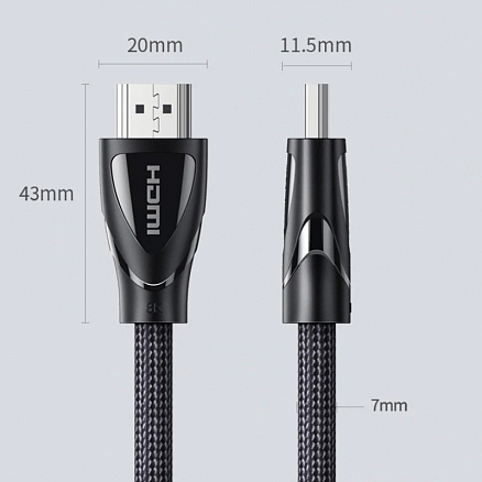 Кабель HDMI - HDMI (папа - папа) длина 3 м версия 2.1 8K 60Hz плетеный Ugreen HD140 черный
