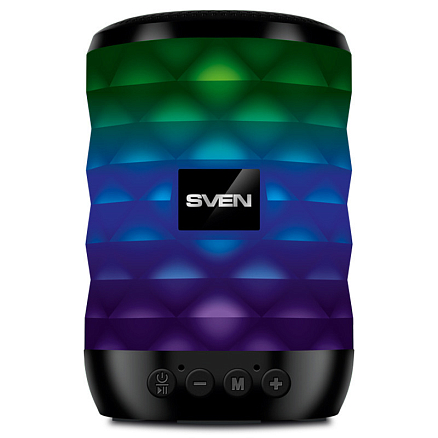 Портативная колонка Sven PS-55 с подсветкой, FM-радио, USB, MicroSD черная