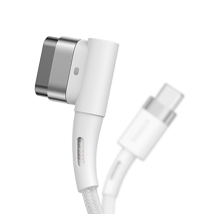 Кабель Type-C - MagSafe для зарядки Macbook длина 2 м 60W магнитный плетеный с L-образным штекером Baseus Zinc белый