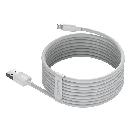Кабель USB - Lightning для зарядки iPhone 1,5 м 2.4А Baseus Simple Wisdom белый 2 шт.