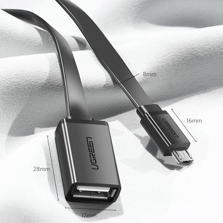 Переходник MicroUSB - USB хост OTG длина 11,5 см Ugreen US133 черный